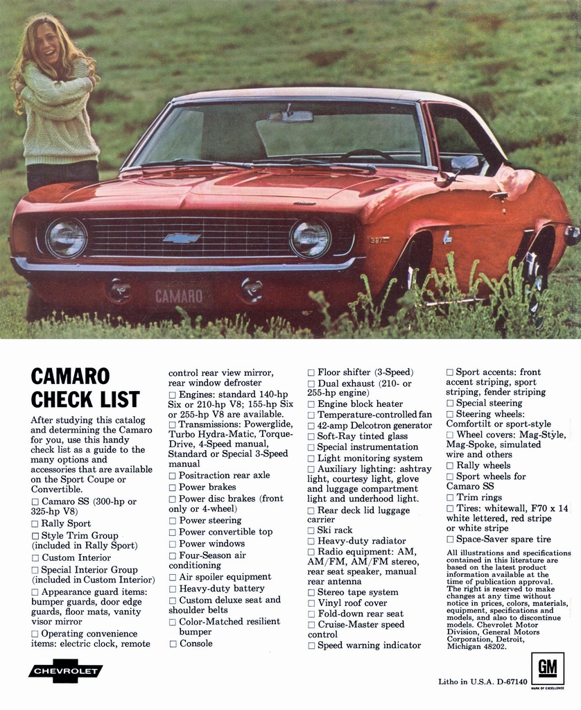 1969 Chev Camaro Prestige Brochure Page 1